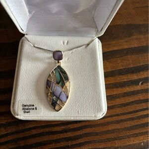Abalone Shell Brooch with Purple and Green Accents